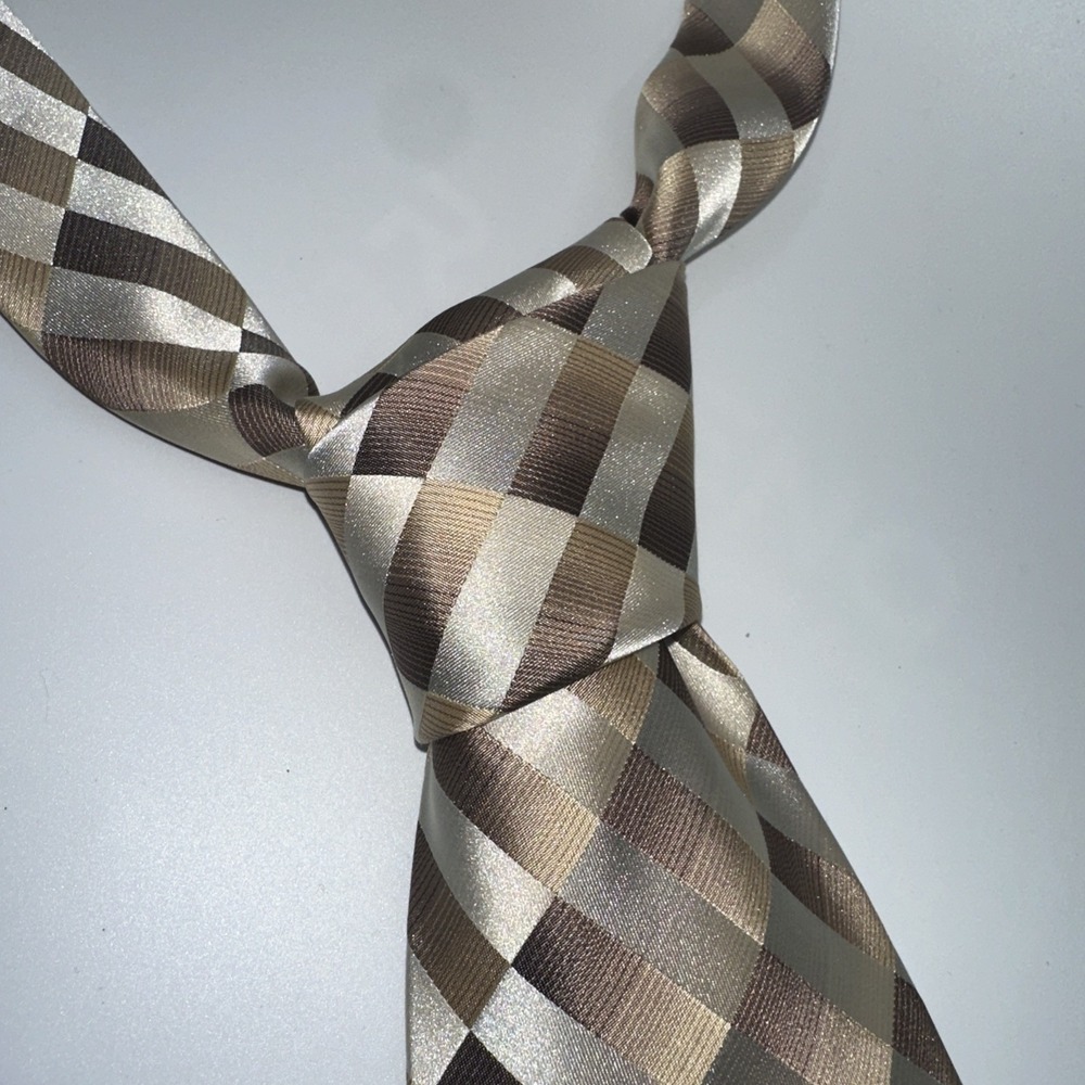 Renzo Pure Silk Handmade Tie Tan Beige Pattern